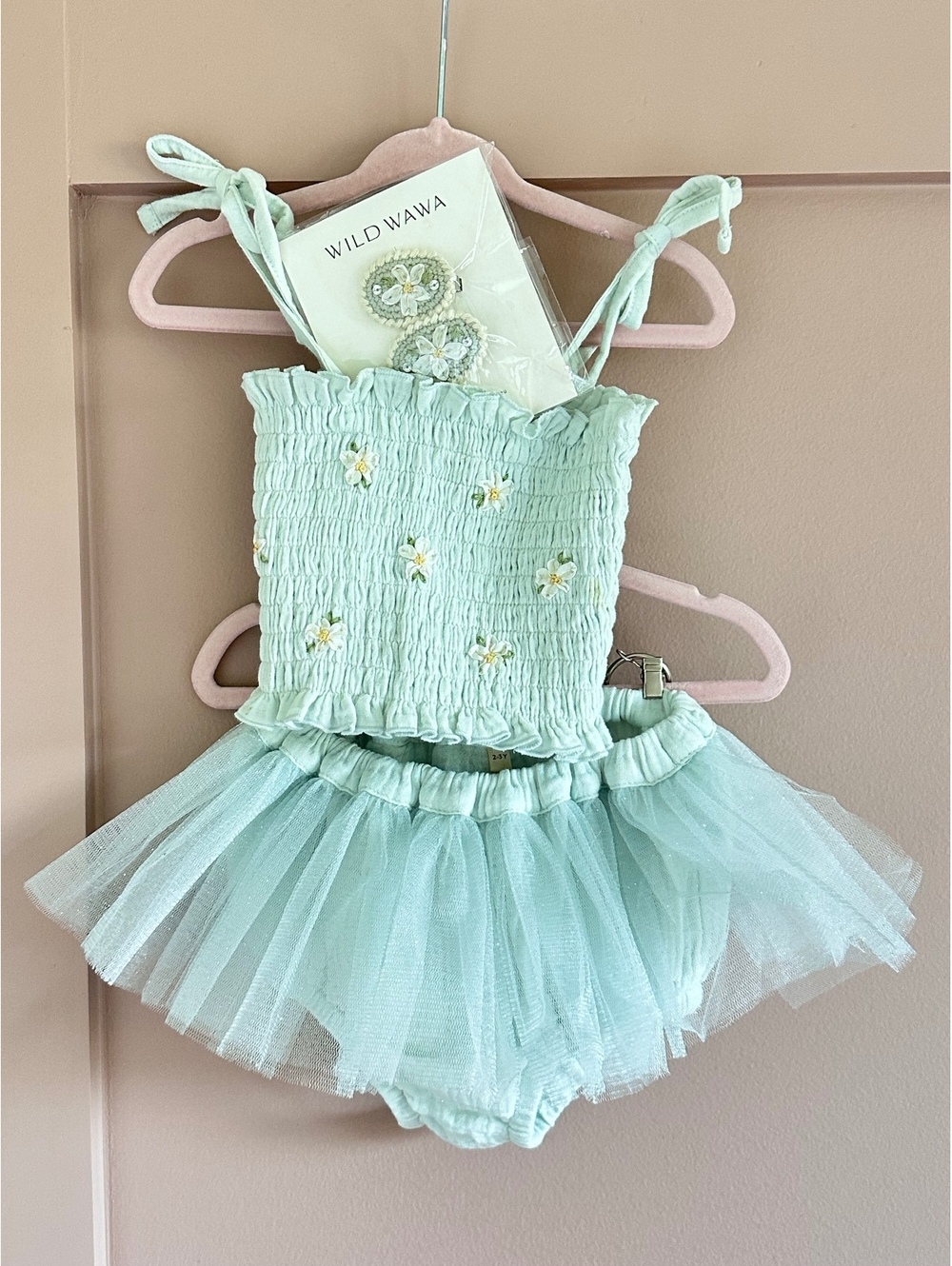 Wild Wawa Daisies Tutu Set WITH Clips - Seafoam - Sz 2/3Y